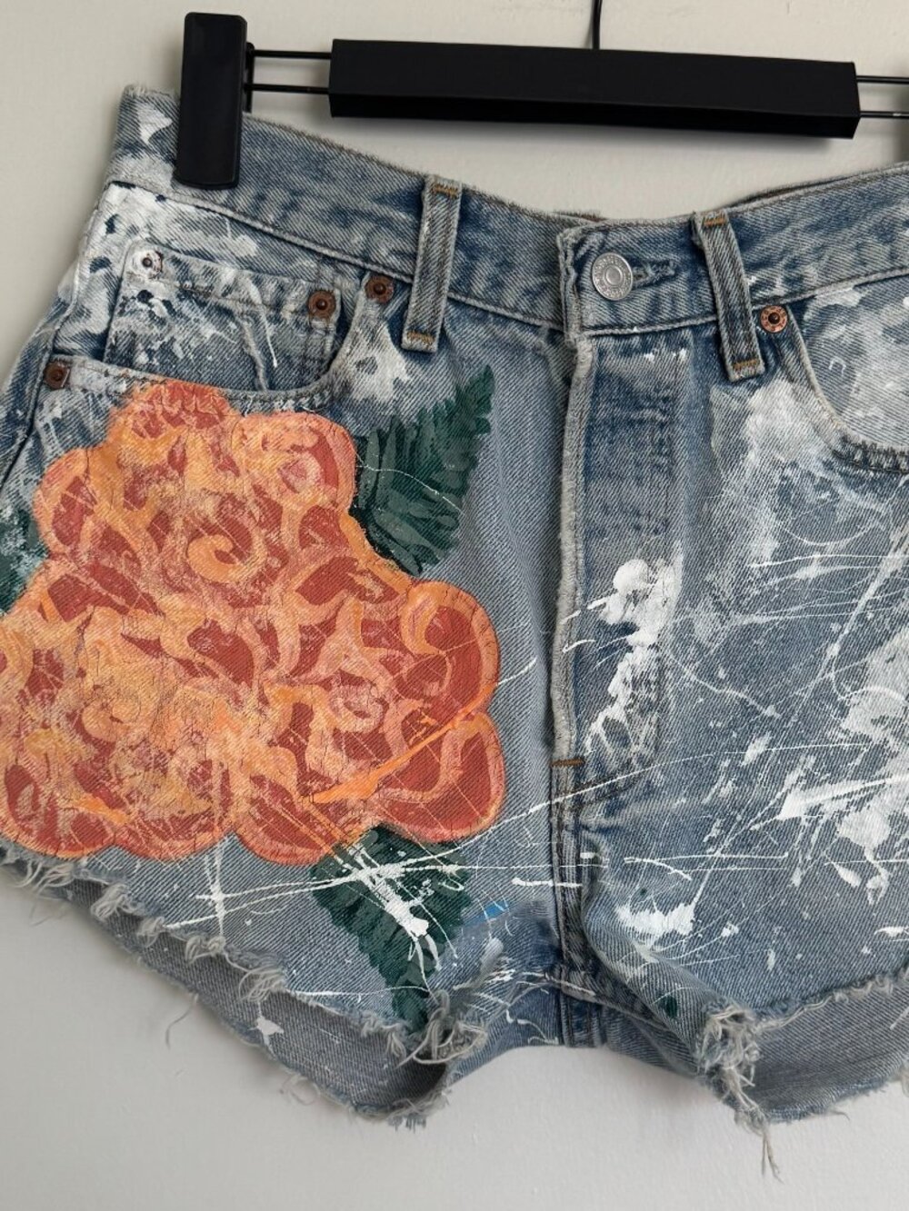 Vintage Levi's 501 Hand Painted Floral Paint Splatter Cutoff Jean Shorts 26